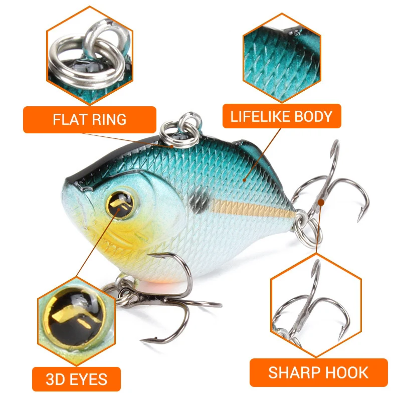 Señuelos de plástico VIB de 4,5 cm y 8,5g, cebo de cuchara con vibraciones vívidas, cebo de pesca de lubina Artificial, Cicada duro de cebo, cebo VIB, ojos 3D