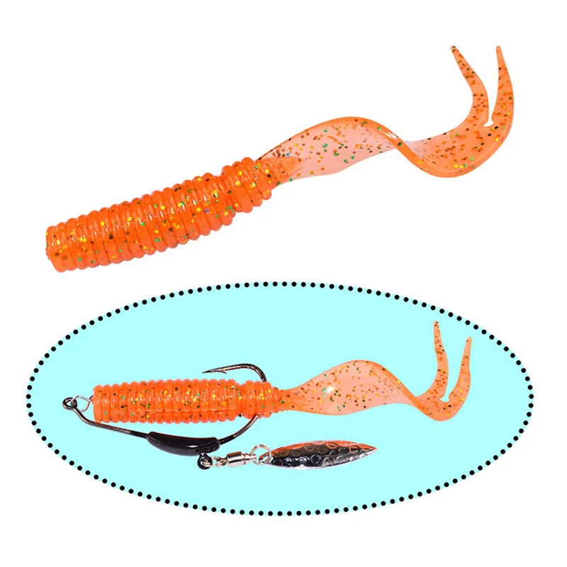 Señuelo de pesca de gusano rizado, cebo blando de 75mm y 3,3g, Wobbler, olor a Camarón Artificial con sal, goma, lubina, cola larga, Swimbait, 8 unidades - imagen 3