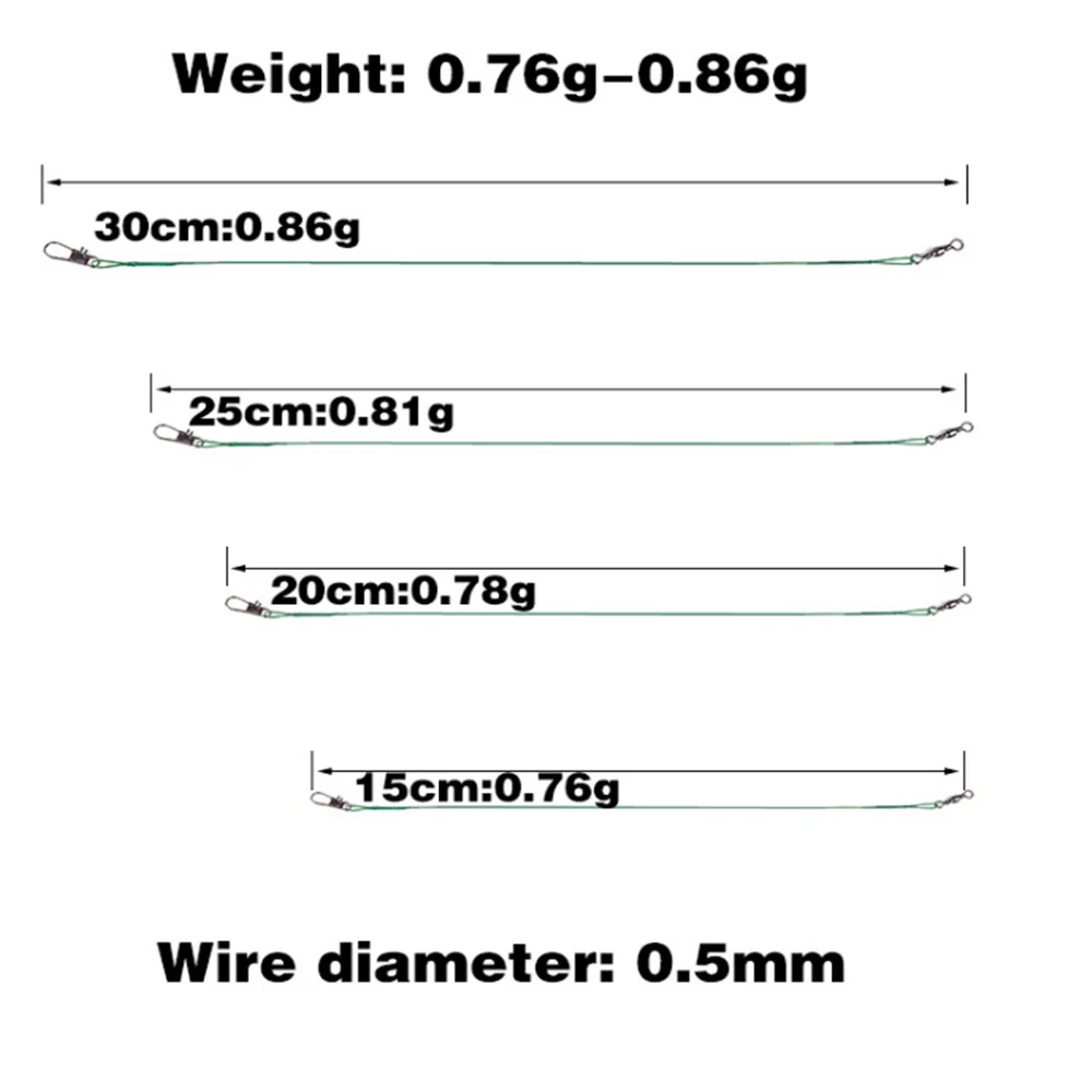 20 unids/lote línea de Pesca de acero antimordida 15cm-30cm líder de alambre de acero con plomo de Pesca giratorio accesorios de alambre de rastreo Pesca - imagen 4