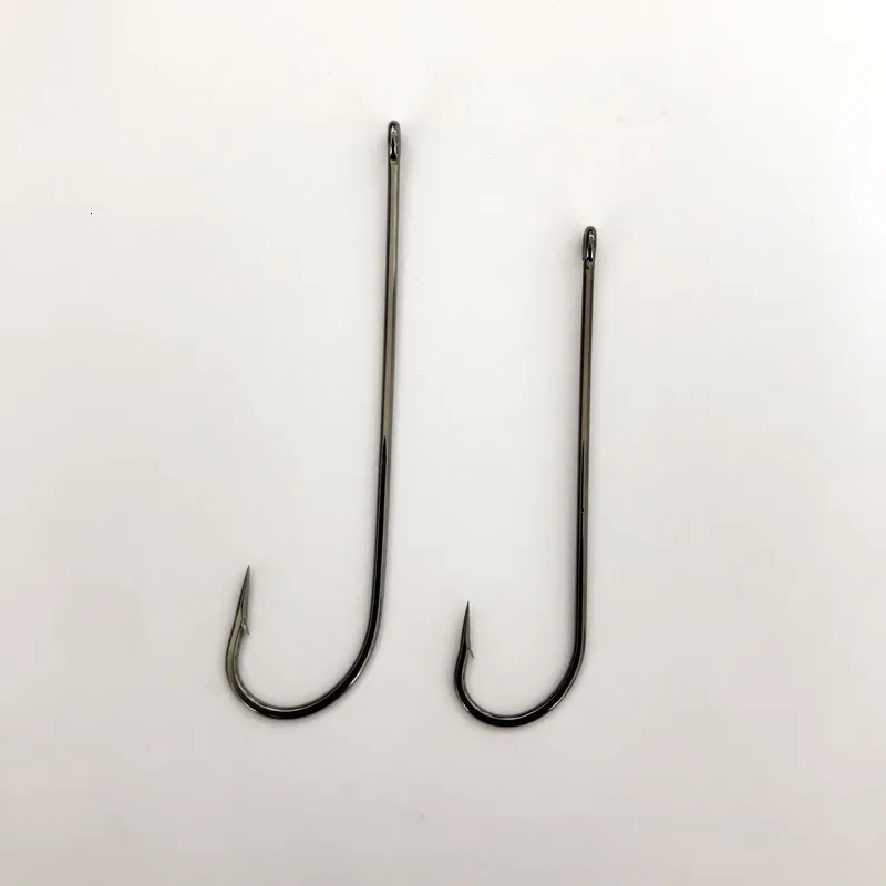 100 Uds. Anzuelos con mango de longitud media, anzuelo de púas con ojos, alargador de boca plana, agujero, aparejos de Pesca de carpa, accesorios de Pesca - imagen 4