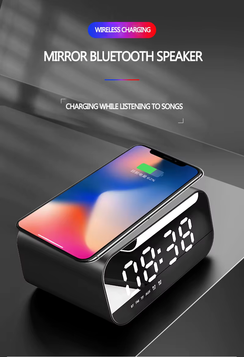 Reloj despertador digital ORIA con Bluetooth y carga inalámbrica
