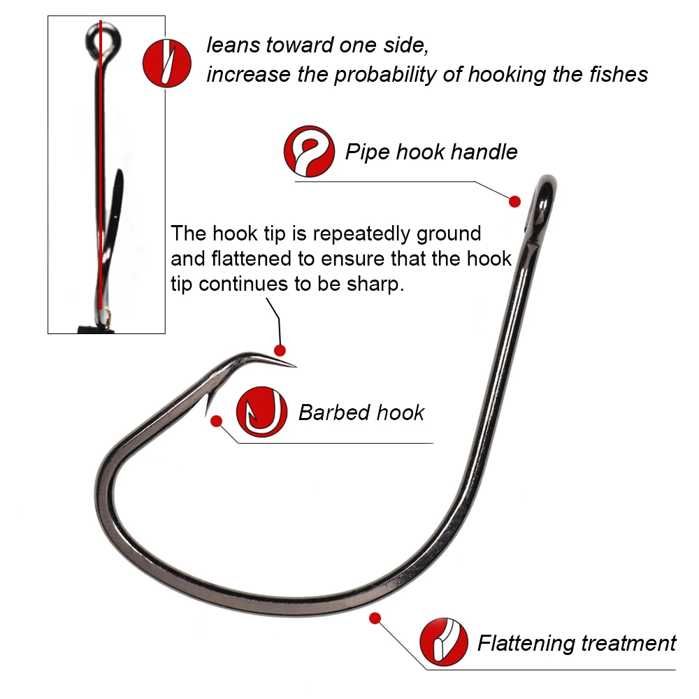 Elllv-anzuelos circulares de pulpo para pesca en agua salada, gancho de púas de acero al carbono, pargo intermitente, Sabiki, anzuelos de atado, 1/0-8/0, 50 unidades - imagen 4
