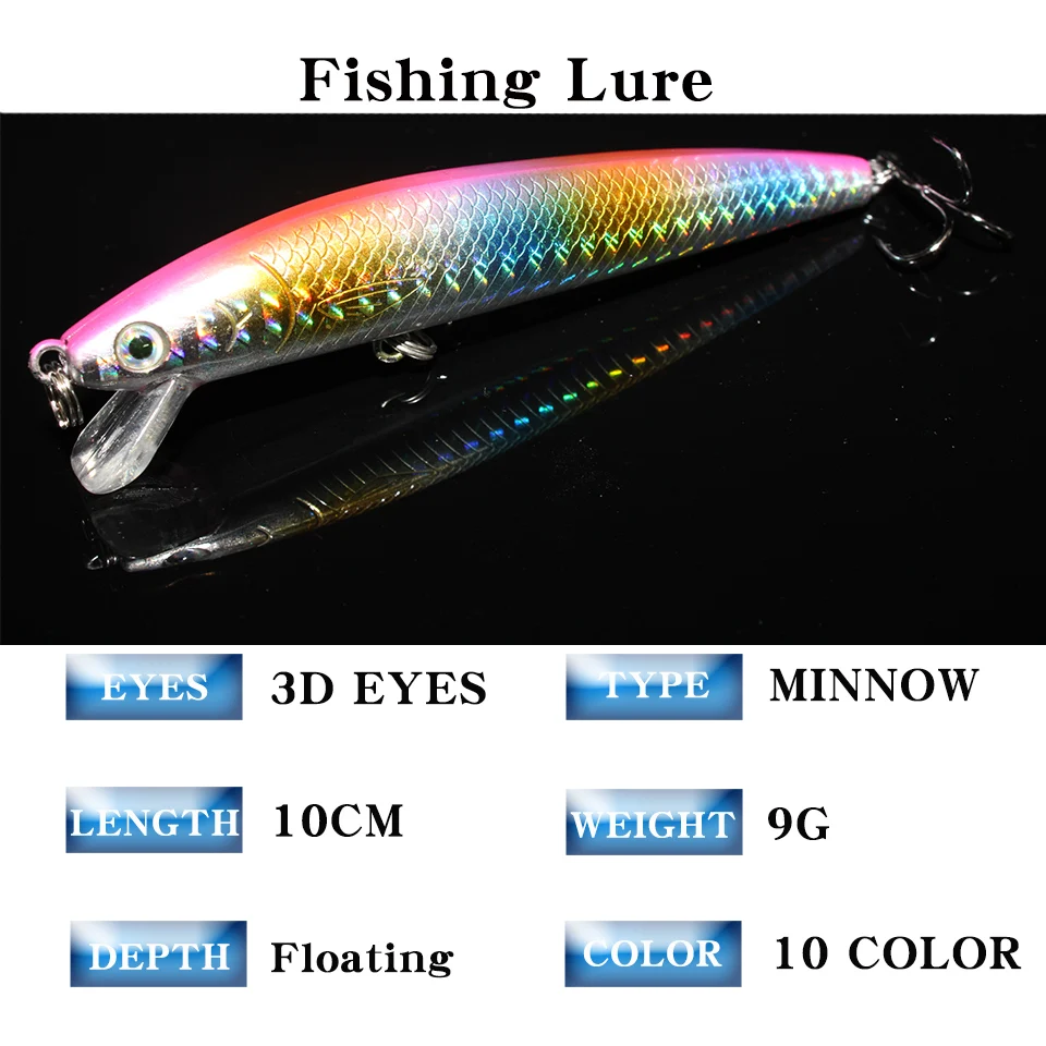 1 Uds 10cm 9g Minnow Señuelos de Pesca Wobbler cebos duros Crankbaits ABS señuelo Artificial para lubina aparejos de pesca - imagen 2