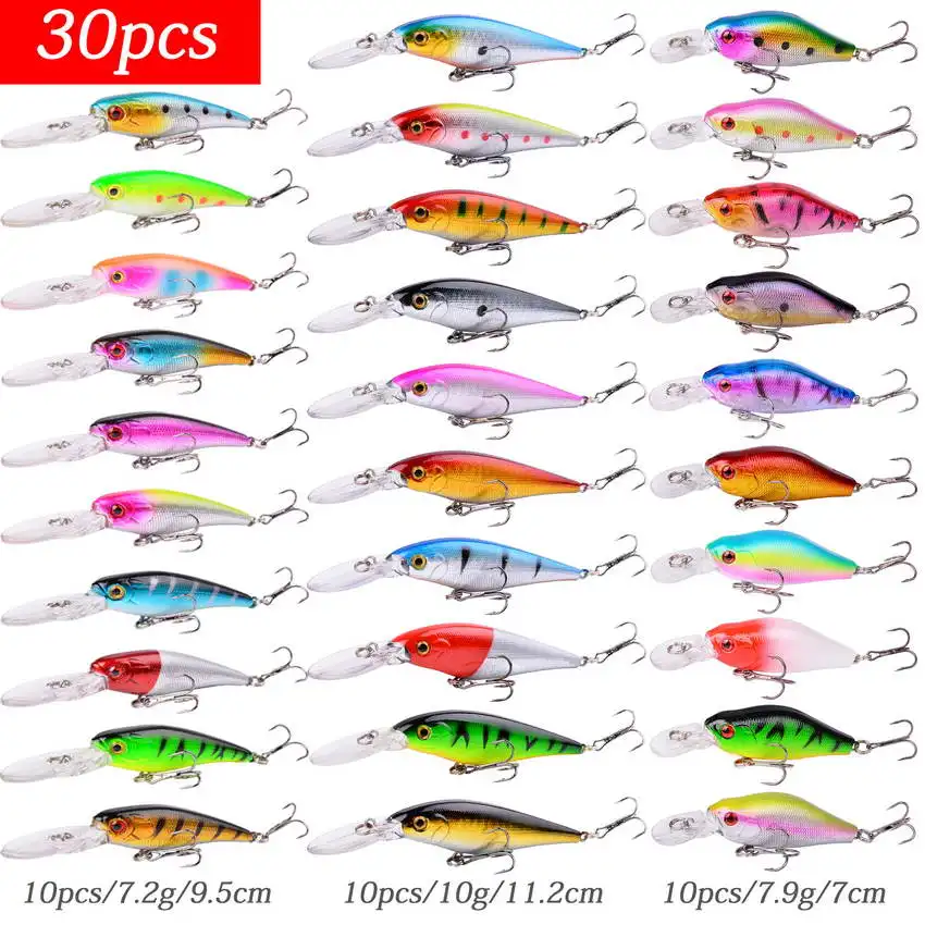 Juego de Señuelos de Pesca de carpa, juego de anzuelos artificiales de 20-60 piezas, Wobblers, juego de aparejos, cebo duro, juego de señuelos de pescado Minnow - imagen 4