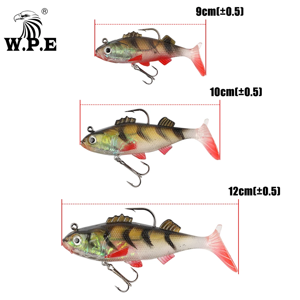 W.P.E-señuelo de pesca suave de silicona, señuelo de cabeza de plomo, 9/10/12cm, Swimbaits Wobblers, aparejos de pesca t-tail, 17 colores, 3-4 unids/paquete - imagen 3