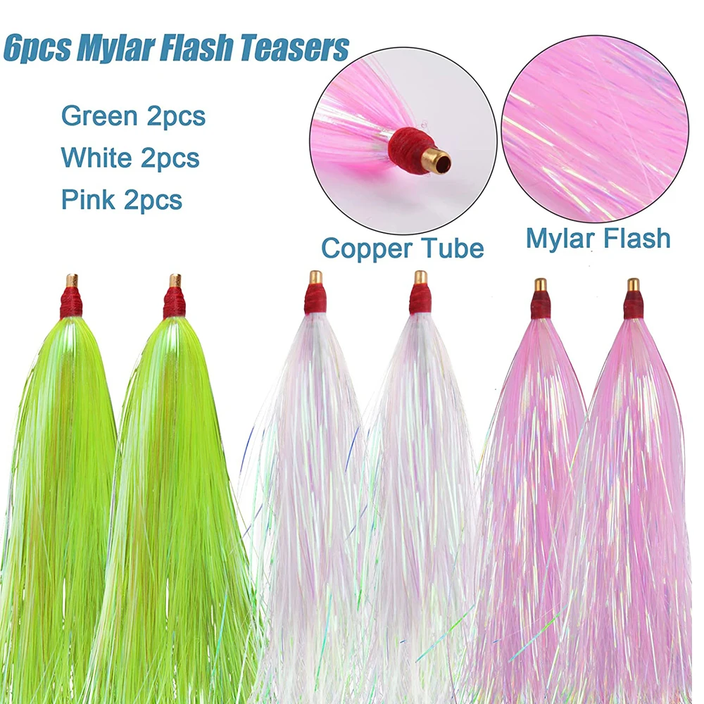 12 Uds Bucktail Teaser Jig Señuelos de Pesca Slip Flash línea falda cebo aparejos anzuelos de pesca Teaser cebo Kit DIY señuelo aparejos de pesca - imagen 5