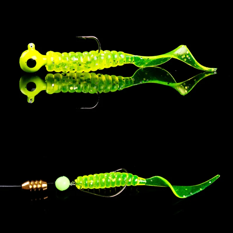 Señuelos de pesca Jigging Wobblers, cebo Artificial de silicona suave, cola en espiral, gusano, olor a pescado, sal, lubina, Swimbait, 48mm, 1,2g, 10 unidades por lote - imagen 5