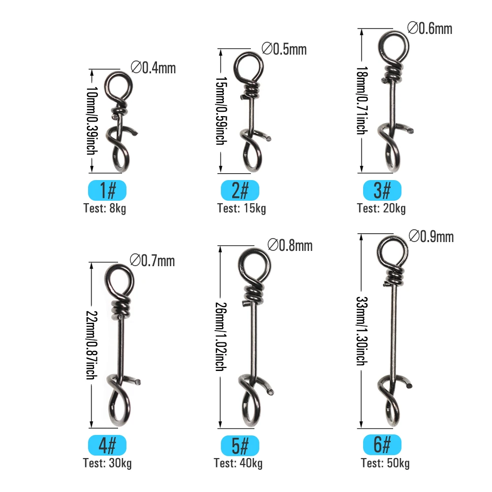 ICERIO 50 Uds Clips de giro de mosca de acero inoxidable bloqueo rápido abrazadera de resorte hebilla Swimbait señuelo conector de pesca - imagen 3