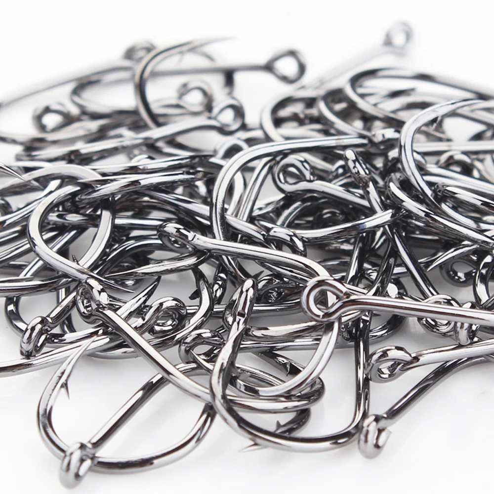 ISEAMA-anzuelos de pesca con ojo de agua dulce, de acero al carbono, con púas, círculo único, para carpa, 70-100 Uds. - imagen 4