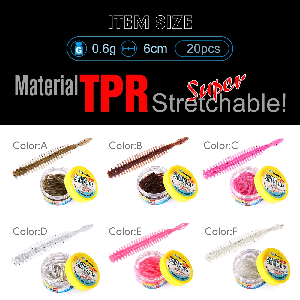FSTK Wobbler-señuelo de Pesca suave, 20 piezas, 60mm, 0,6g, gusano de Pesca, Lucio de silicona, Swimbait, Jigging, cebos de plástico artificiales - imagen 3
