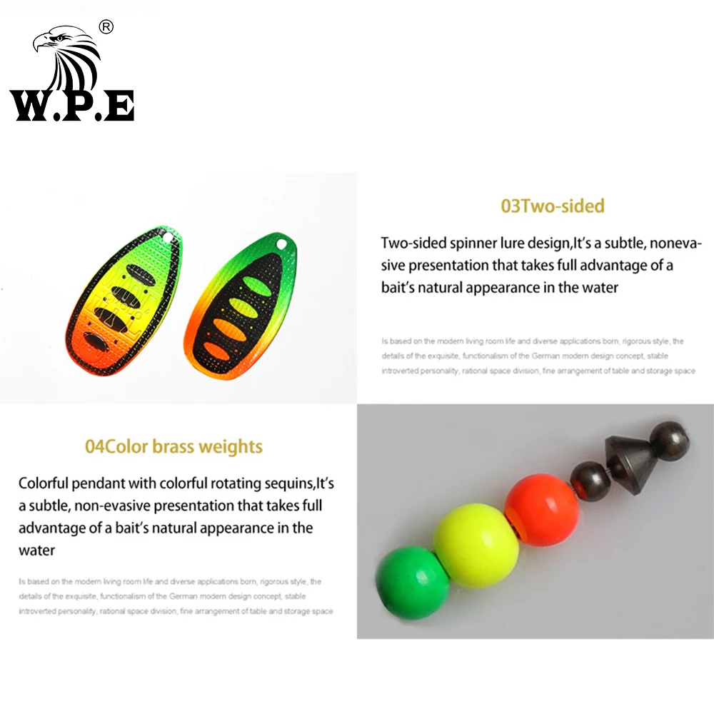 W.P.E-señuelo giratorio de latón, 1 pieza/12g, pluma de Metal, CrankBait, Pesca de carpa, anzuelo triple, aparejos de Pesca de cebo duro - imagen 5