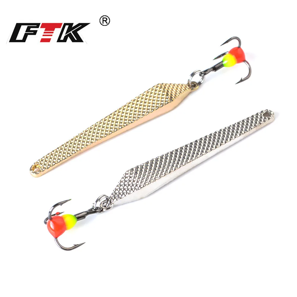 FTK-señuelo de pesca en hielo de Metal, 55mm, 6g, aparejo Vertical de plata dorada con anzuelo triple para pesca de perca y Lucio - imagen 5