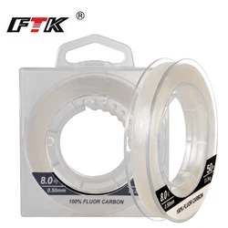 FTK 100% línea de carbono fluorado, 50M, 0,8 #-10 #, 0,14mm-0,6mm, línea líder para pesca de carpa