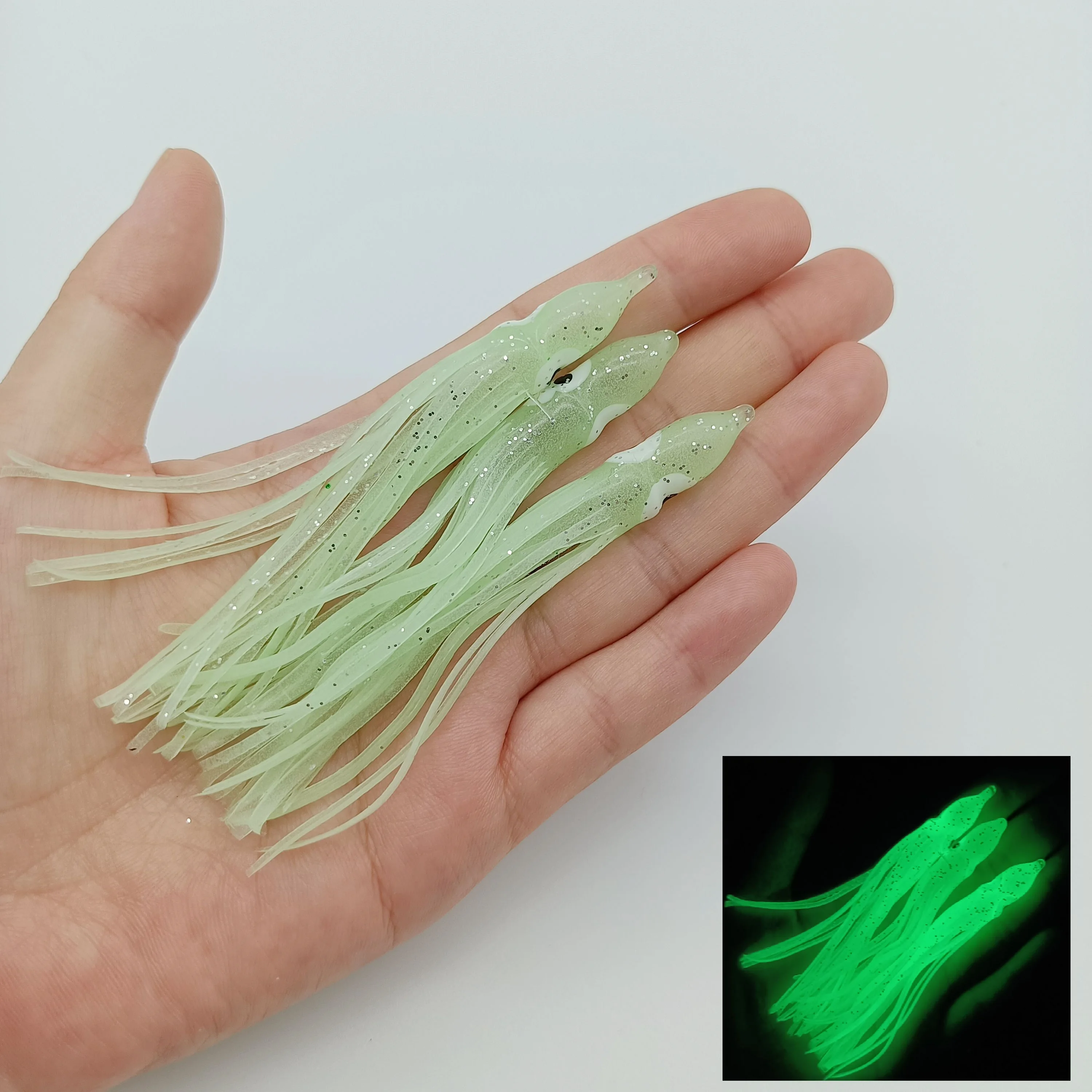 DUODUOYU, 10 Uds., faldas de calamar, señuelo de pesca suave, 2g/80mm, cebo de silicona, pulpo, cebo Artificial de goma brillante, plantilla de calamar, aparejos de pesca - imagen 3