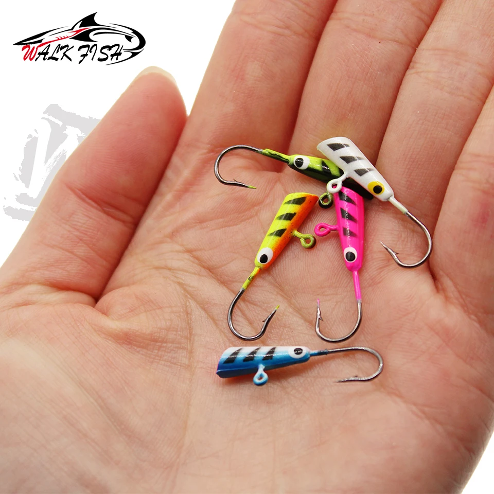 WALK FISH-señuelo de pesca de 5 piezas 28mm/1,9g, de 5 colores anzuelo de pesca, gusano, cebo de Metal, conjunto de plantilla de hielo, Mini plomo de invierno - imagen 5