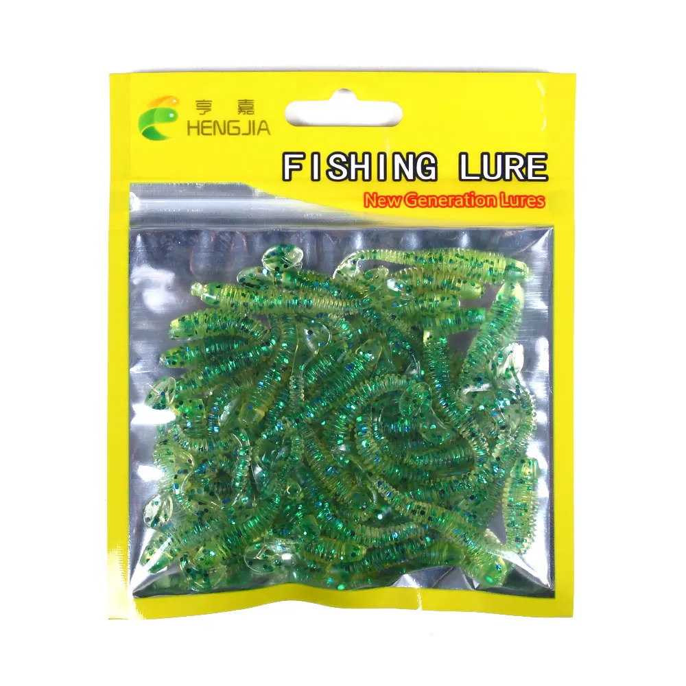HENGJIA 50 unids/bolsa 5cm cola en T cebo suave de silicona pesca gusanos artificiales señuelos blandos carpa lubina accesorios de pesca de mar - imagen 5
