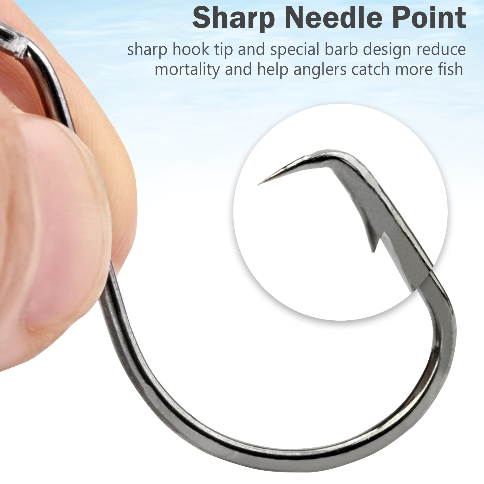 THKFISH 20 piezas anzuelos circulares de pulpo de pesca anzuelo con cerradura compensada de acero alto en carbono # 1/0- # 6/0 Anzuelos de bagre de agua dulce - imagen 5
