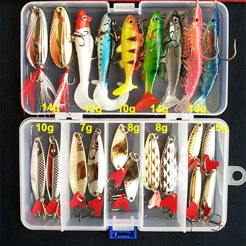Kit de Señuelos de Pesca, Wobblers artificiales duros, cucharas de plantilla de Metal, señuelo suave, cebo de Pesca de silicona, accesorios de aparejos de Pesca - imagen 3