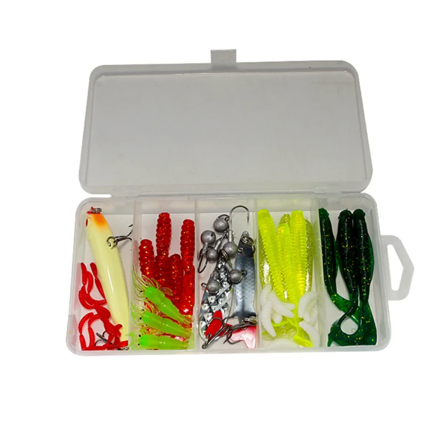 Señuelo de pesca suave, cebo de gusano de arena, pan, gusano, Jig Vibe, gancho de cabeza de plomo, pez biónico falso, Set de accesorios para lubina, 41 unids/caja - imagen 4