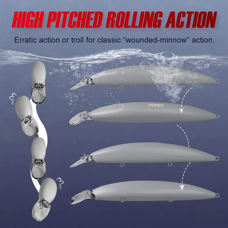 Señuelo de pesca NOEBY Minnow, 110mm, 19g, Jerkbait flotante de fundición larga, Wobblers, cebo duro Artificial, Lucio, trucha, Señuelos de pesca - imagen 4