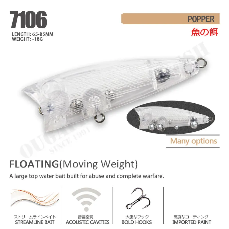 Señuelos Popper en blanco sin pintar para Pesca, Accesorios artificiales Isca, lubina y pez, 65-85mm, 7-18g, 2022 - imagen 2