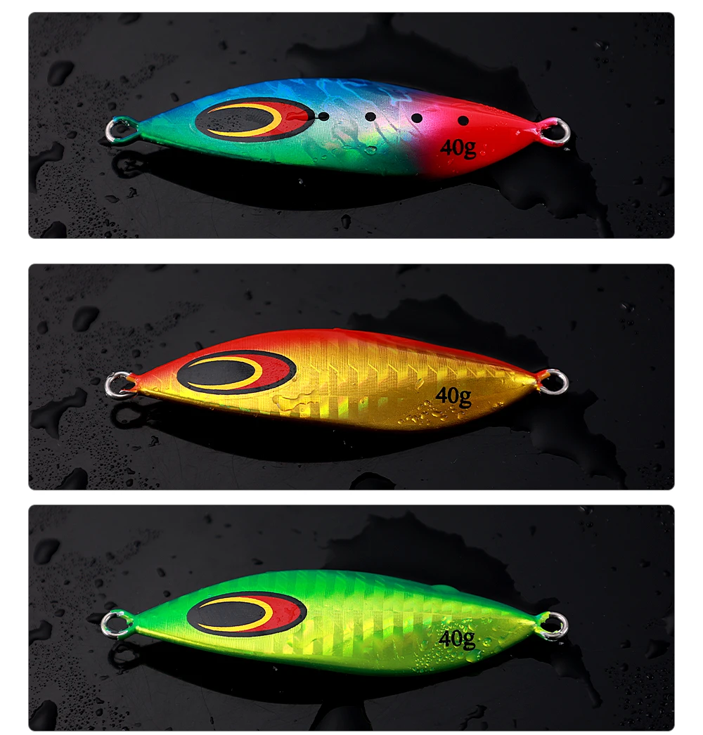 Señuelos de pesca coloridos con diseños vibrantes y 40 g de peso para capturas efectivas