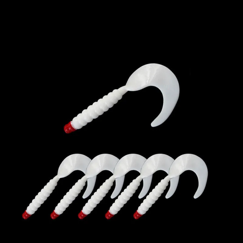 Señuelo de cebo blando de pesca, cabeza roja, rosca de tornillo, cola de hoz larga, larva, 3,5 cm/5cm/6,5 cm, señuelos artificiales, lote de 6 piezas