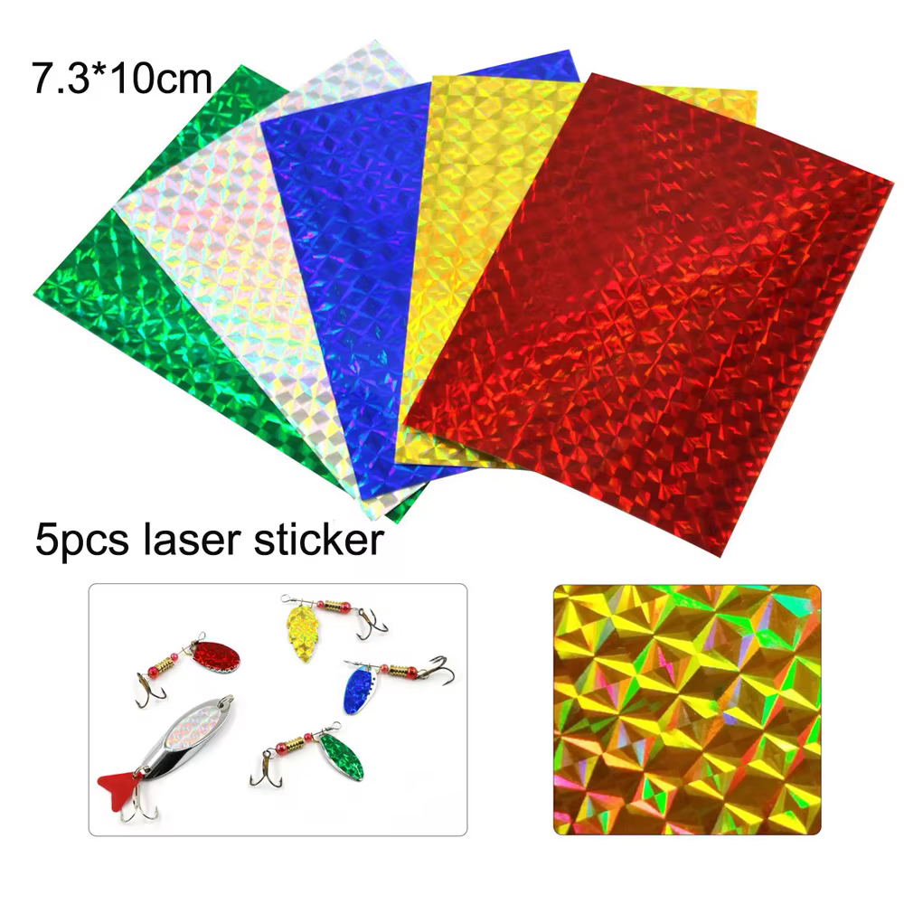 Cinta adhesiva holográfica para la fabricación de señuelos de pesca, pegatina luminosa de Metal duro, 15 unids/set - imagen 3