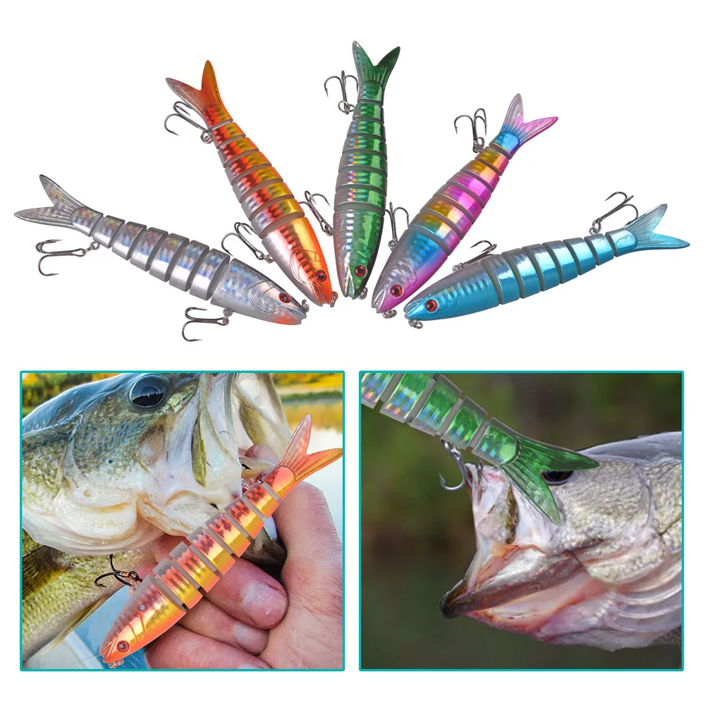 Señuelos de Pesca de lubina, Set de 5 unids/bolsa de 20g, señuelos multiarticulados, Swimbaits, cebo de pesca Topwater duro, cebo de trucha Artificial realista - imagen 5