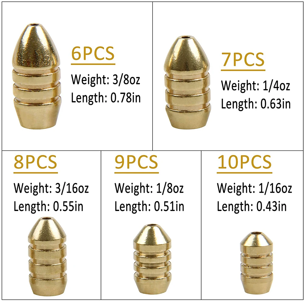 Juego de pesas de pesca con plomos de latón, ganchos de plantilla, Conector de anillo giratorio, equipo de pesca, herramientas de aparejos para lubina, 40 unids/lote por caja - imagen 2