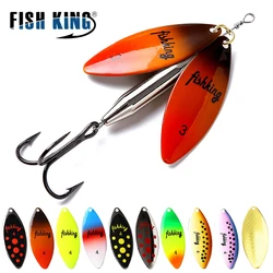 FISH KING Material de latón de fundición larga, doble pieza, 10 colores con anzuelo triple, señuelo de pesca