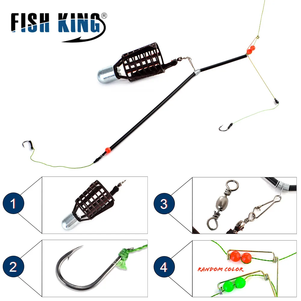 FISH KING-Soporte de cesta para cebo, jaula de señuelo de pesca con ganchos de línea, accesorios de pesca, 20G-80G - imagen 5