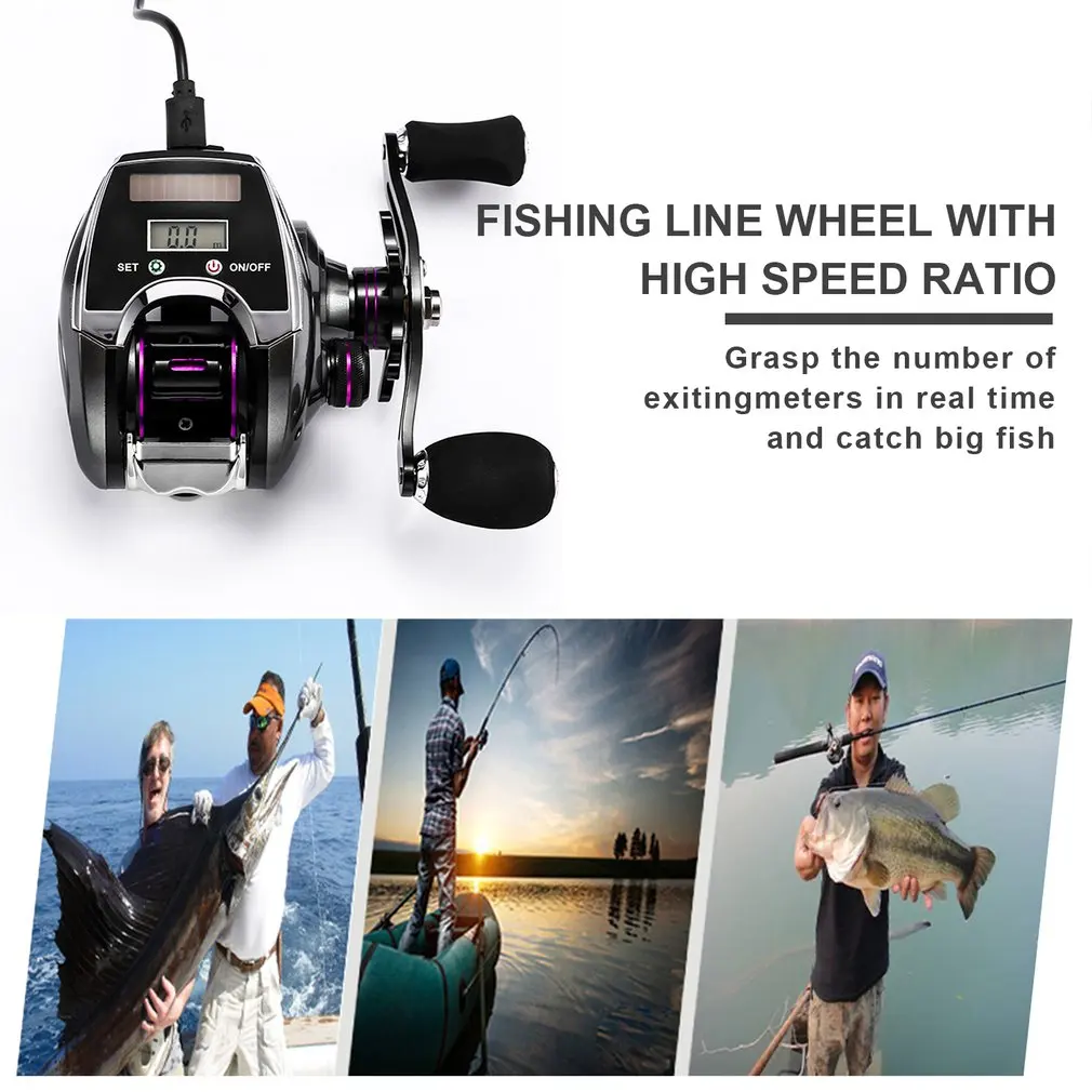 Carrete de pesca electrónico con carga USB + Solar, contador de línea, pantalla Digital, rueda de Baitcasting, perfil de relación de alta velocidad 8,0: 1, nuevo - imagen 5
