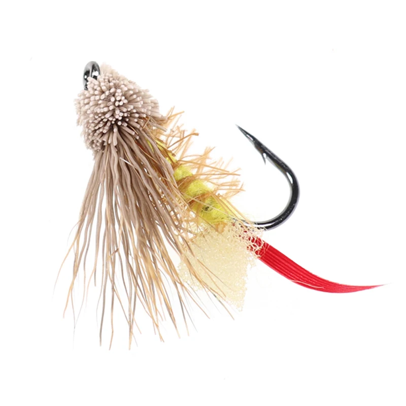 Bimoo 6 piezas # 4 moscas secas pelo de ciervo mosca terrestre Zuddler cigarra atractor trucha lubina pesca con mosca moscas señuelo negro oliva Natural - imagen 5
