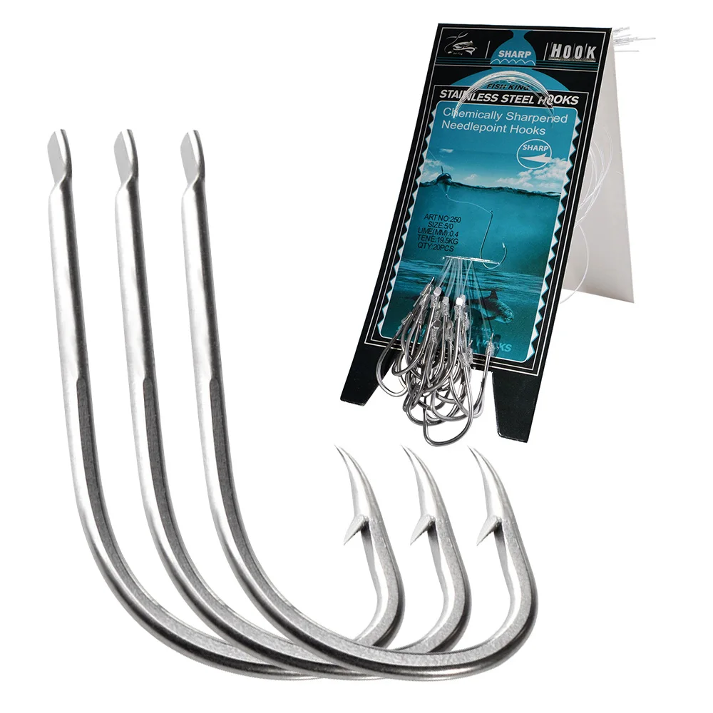 NGB 20 piezas anzuelos de pesca de acero inoxidable con línea 30cm soporte para cebo de agua salada aparejos de pelo anzuelo de pesca de mar con púas afiladas - imagen 2