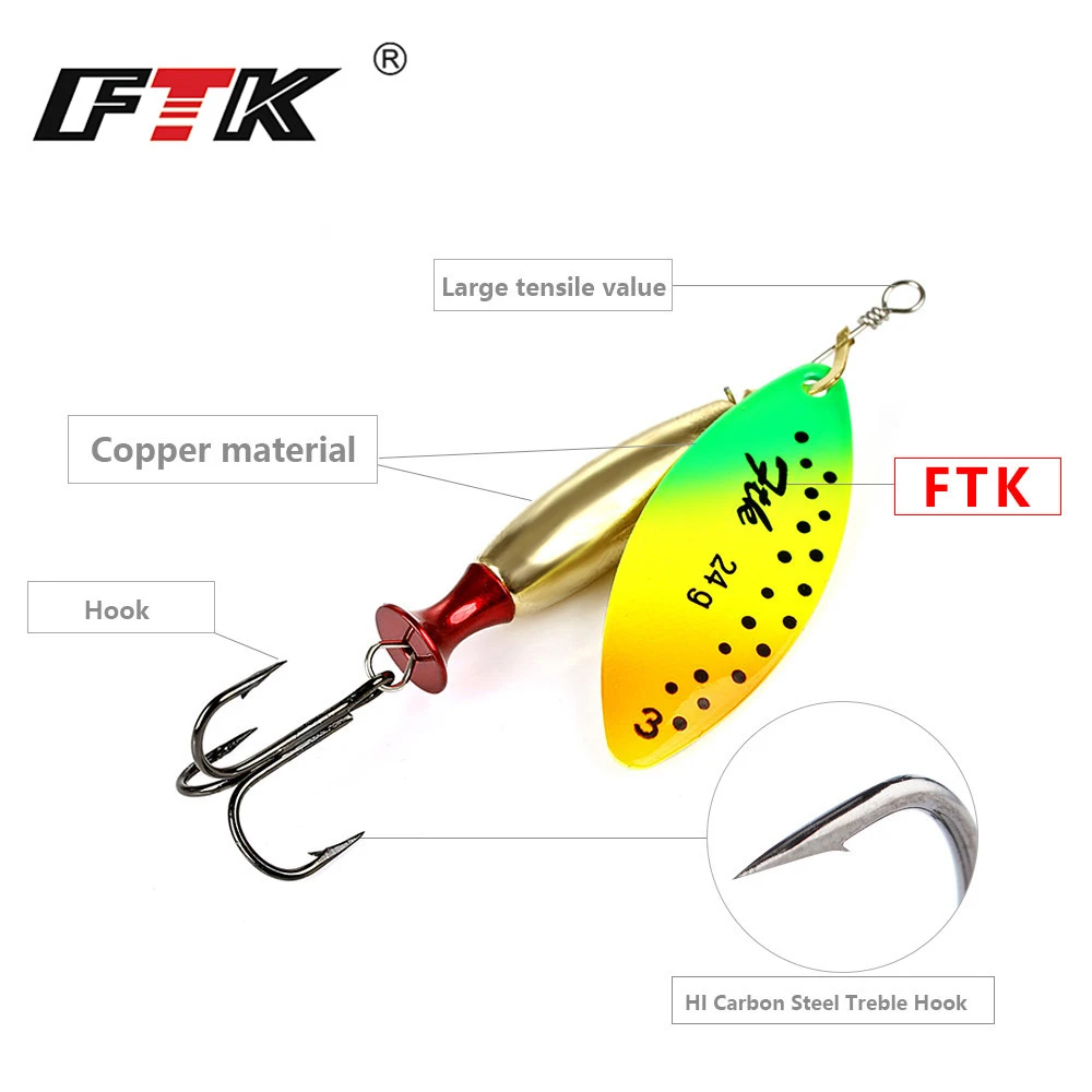 FTK-señuelo de pesca giratorio de sauce, cebo giratorio de 18g/24g con cuentas con anzuelos agudos Mustad para pesca de señuelos - imagen 2