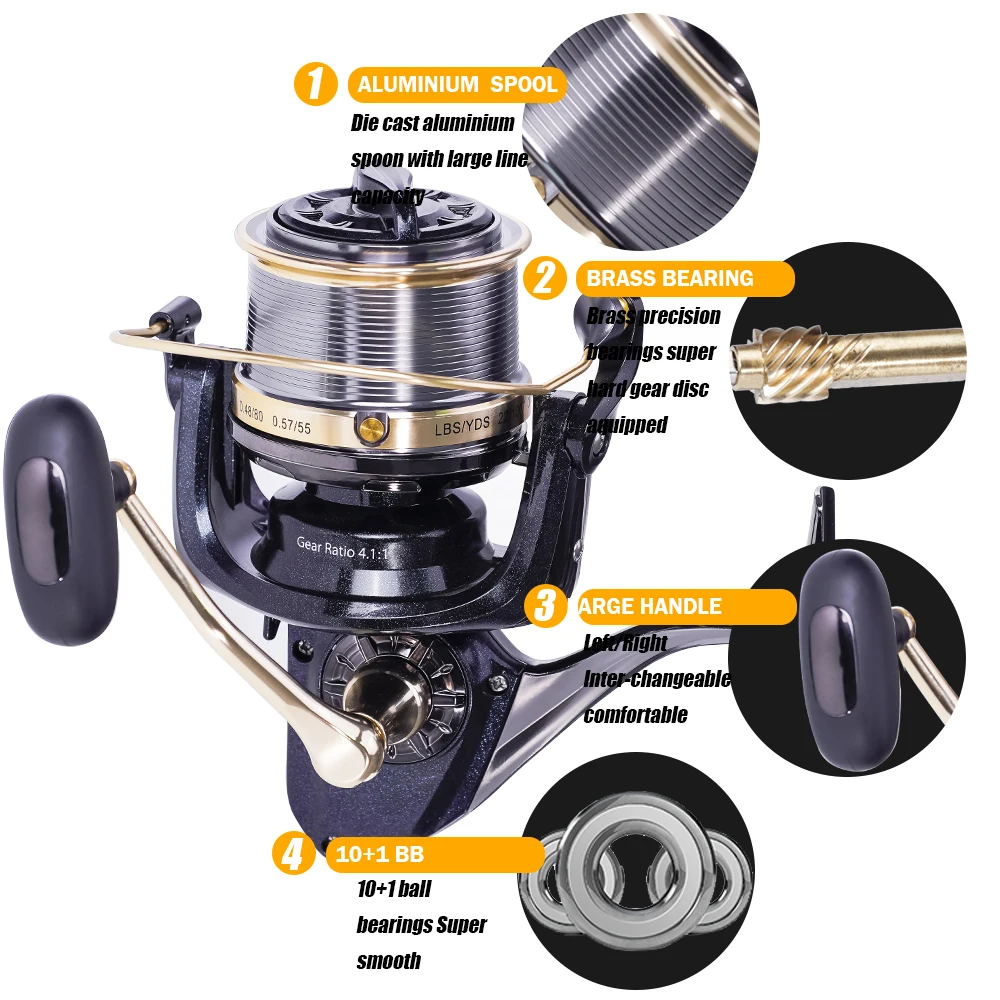Carrete De Pesca giratorio De Metal, accesorio De arrastre máximo De 25kg, 4,1: 1, 10 + 1BB - imagen 5