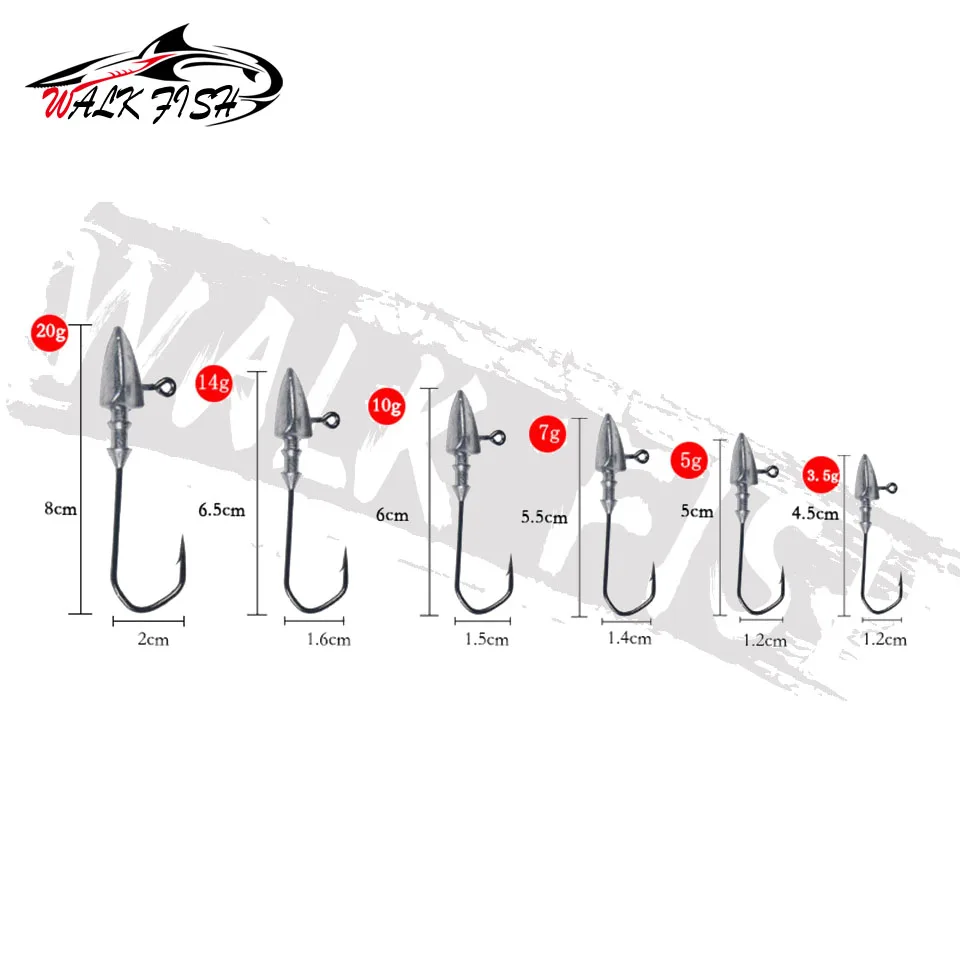 Caminar pescado 5 unids/lote cabeza del triángulo de la ganchos 3,5g 5g 7g 10g 14g 20g tipo de barco gancho de pesca de gusano plantilla señuelos gancho anzuelo con cabeza plomada - imagen 4