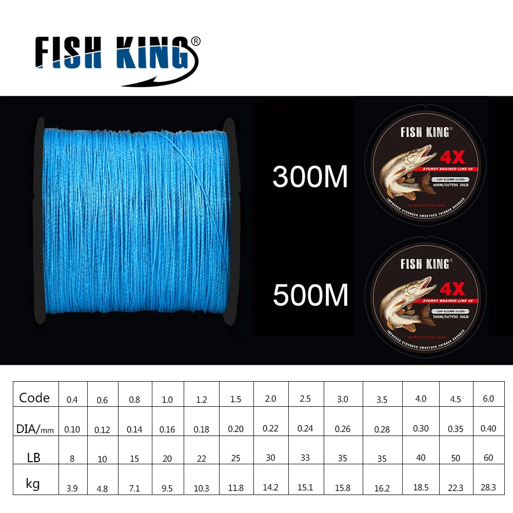 FISH KING-sedal de pesca de 300M, 0,4 #-6,0 #, 0,10mm-0,40mm, 8-60LB, alambre trenzado de PE, multifilamento de 4 hebras - imagen 2