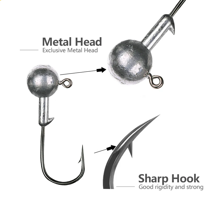 Anzuelo de pesca con cabeza plomada LSP 50 piezas, 2g, 3,5g, 5g, 7g, 10g, 14g, cabeza plomada de bola redonda, anzuelo sin tejer, accesorios de pesca de gusano suave - imagen 4