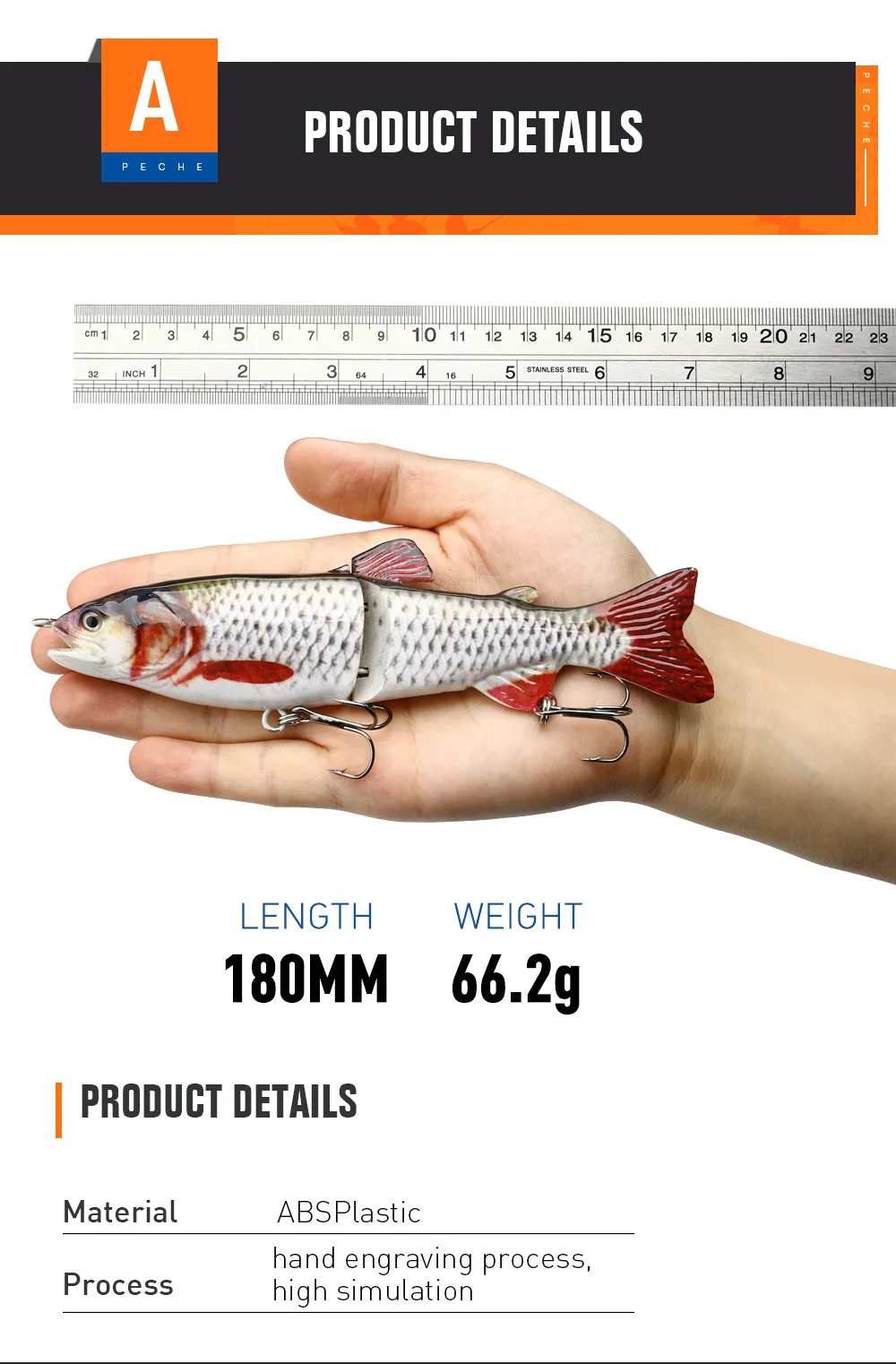 Señuelos de Pesca de curricán, cebo Artificial Wobbler, multisección, duro, Bait180mm/65,5g, 1 Uds. - imagen 4