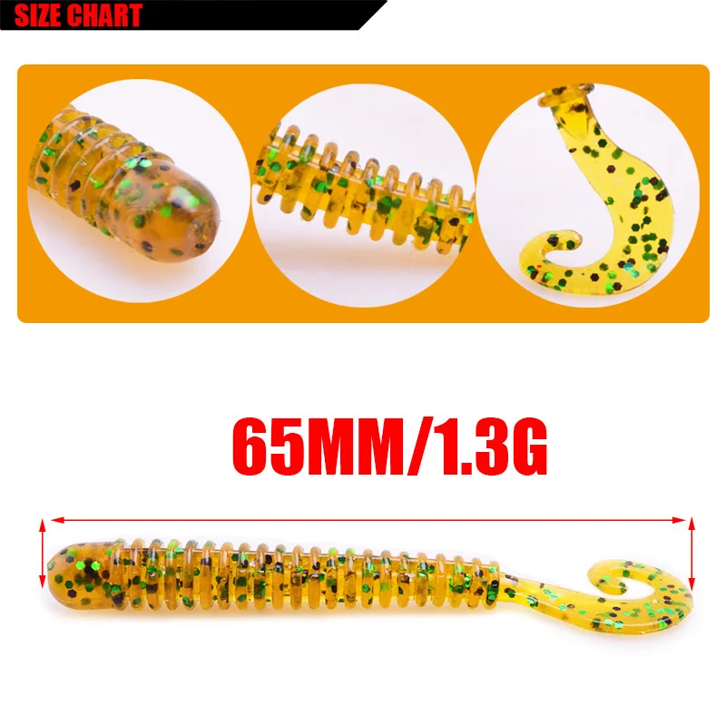Señuelos de Pesca de gusanos blandos, cebo Artificial de silicona con cola en espiral, Wobbler, 60mm, 1,3g, 10 unidades - imagen 2