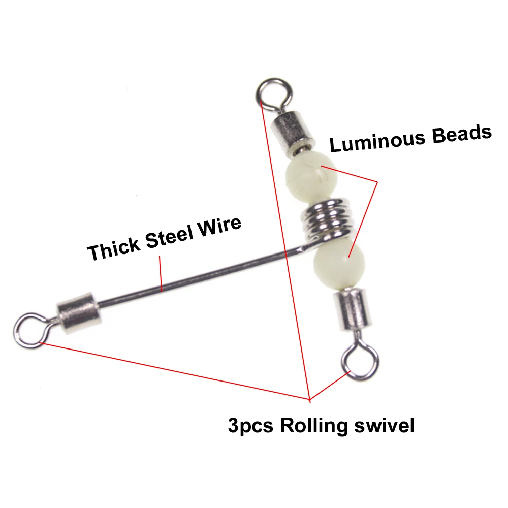 Bimoo 20 piezas cuentas luminosas/girantes/3 vías en forma de T brazos de alambre inoxidable aparejo de pesca rama equilibrio accesorios de aparejos de pesca - imagen 3