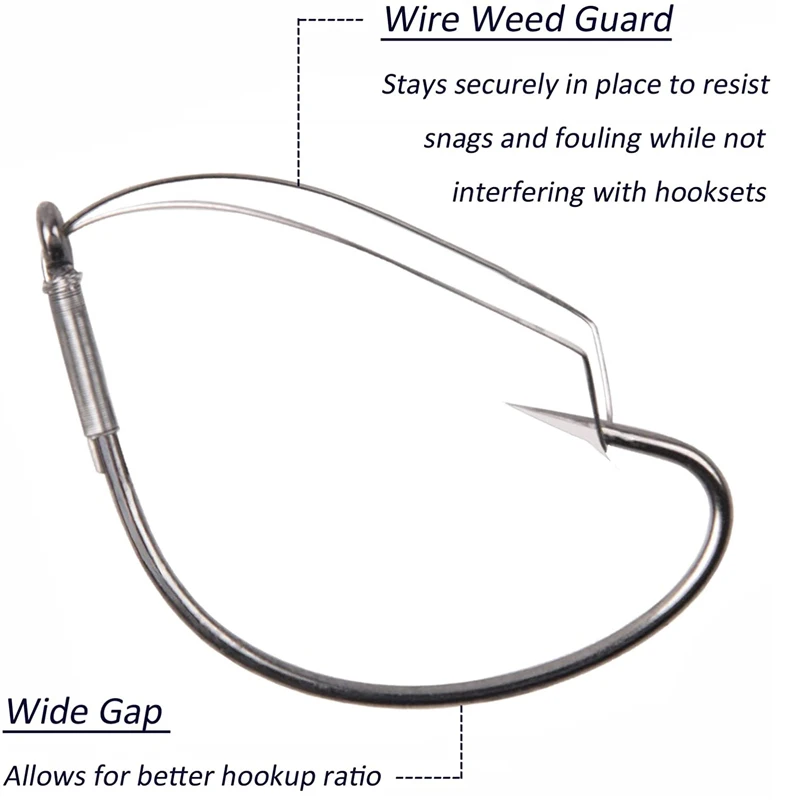Anzuelos Wacky Weedless, anzuelos de pesca de gran espacio, acero de alto carbono, serie Razor, señuelo de pesca de lubina, 50 unids/lote por caja - imagen 3