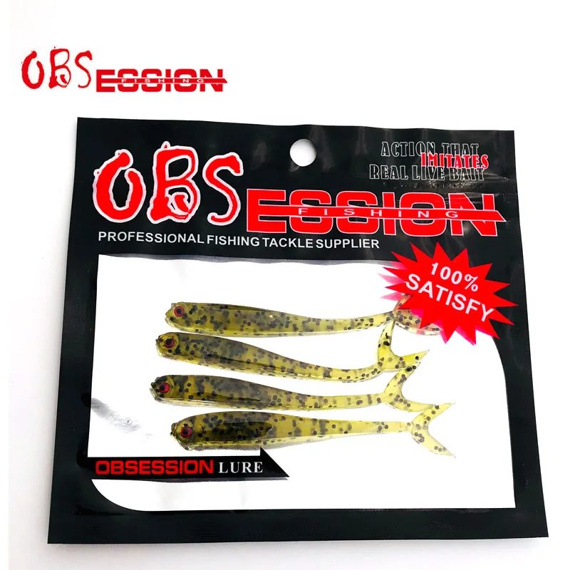 OBSESSION-cebos biónicos de silicona para agua salada, anzuelos de pesca de 1,7g y 8cm, suaves, negros, Wobblers, cola de horquilla, aparejos de señuelo, 4 unids/bolsa - imagen 2