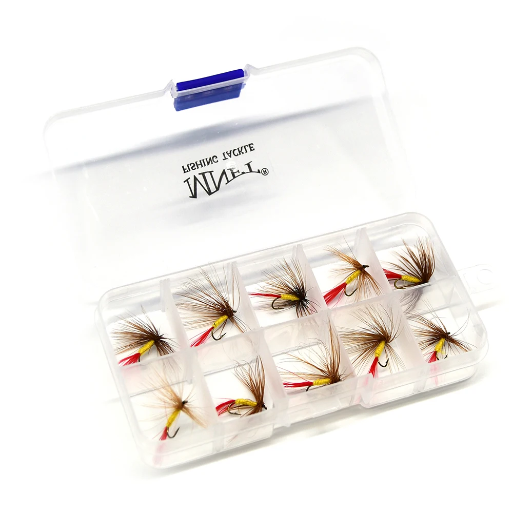 MNFT 10PCS 12 #   Barba marrón cola roja mosca seca ninfa agua dulce anzuelos para moscas secas cebos de pesca artificiales - imagen 5