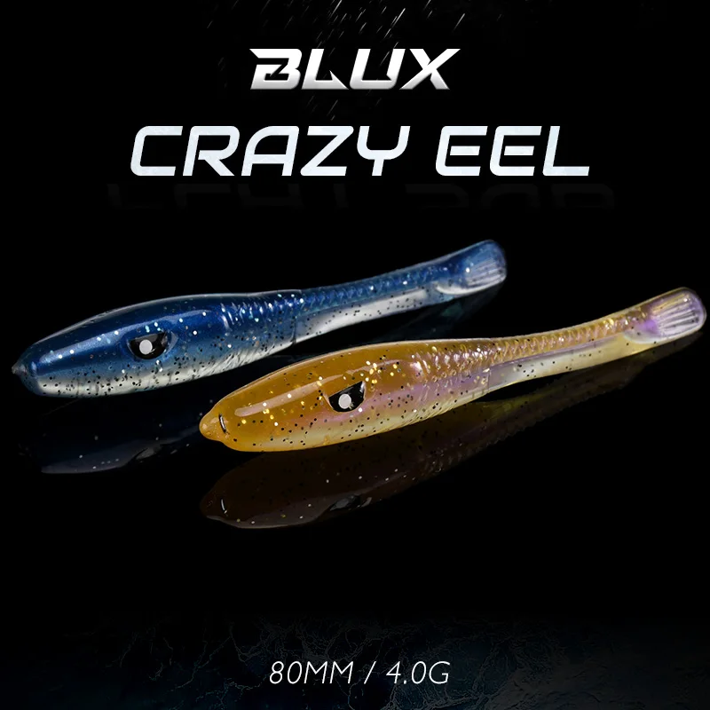 BLUX-señuelo de pesca suave Crazy Eel, cebo Artificial de silicona, gusano, sábalo, aguja, aparejos de pesca de agua salada de lubina, 80mm, 8 unids/bolsa - imagen 2