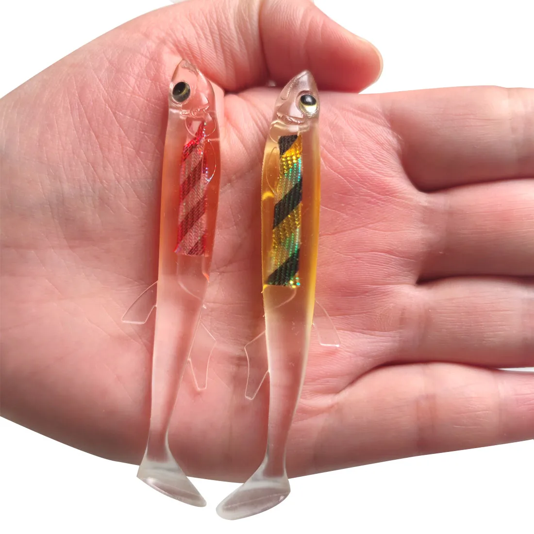 WATER SNIPER-cebos artificiales de pesca, 5 piezas, ojos 3D, señuelo de pescado suave luminoso, cola en T, Swimbait para lubina, Wobblers - imagen 4