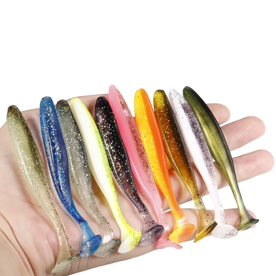 Señuelos blandos de silicona, cebo delineador fácil de 70MM 55MM, artículos para pesca en el mar, Swimbait, Wobblers, aparejos artificiales, 10 unidades por lote - imagen 5