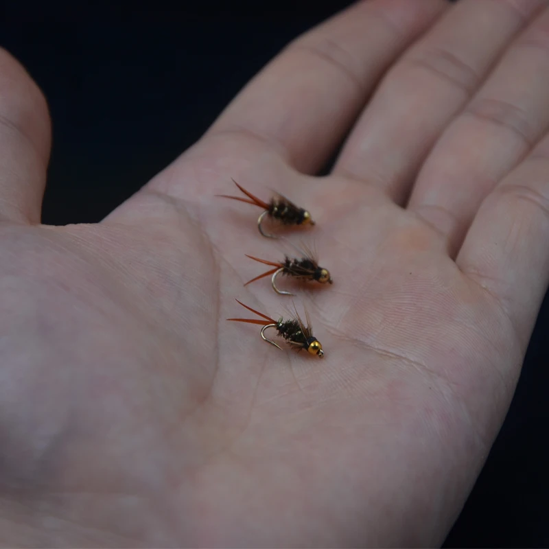 5 unids/pack cabeza de cuentas Príncipe imitando mosca de piedra caddis mayfly patrón de ninfa bien amado 14 #   Fregar rápidamente pesca con mosca trucha mosca húmeda